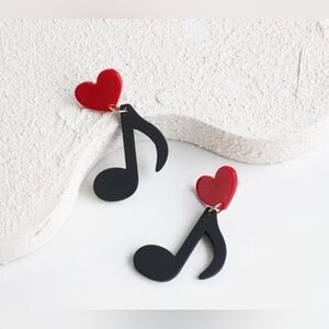 5/20 Red Heart and Black Music Note Earrings